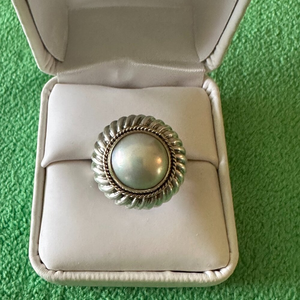 Sterling silver 14k large mabe pearl ring Size 6